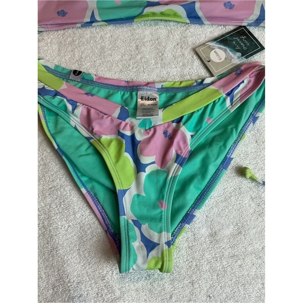 Bikini Set Eidon NWT 70's Pastel Floral S Bandeau XS V Low Rider